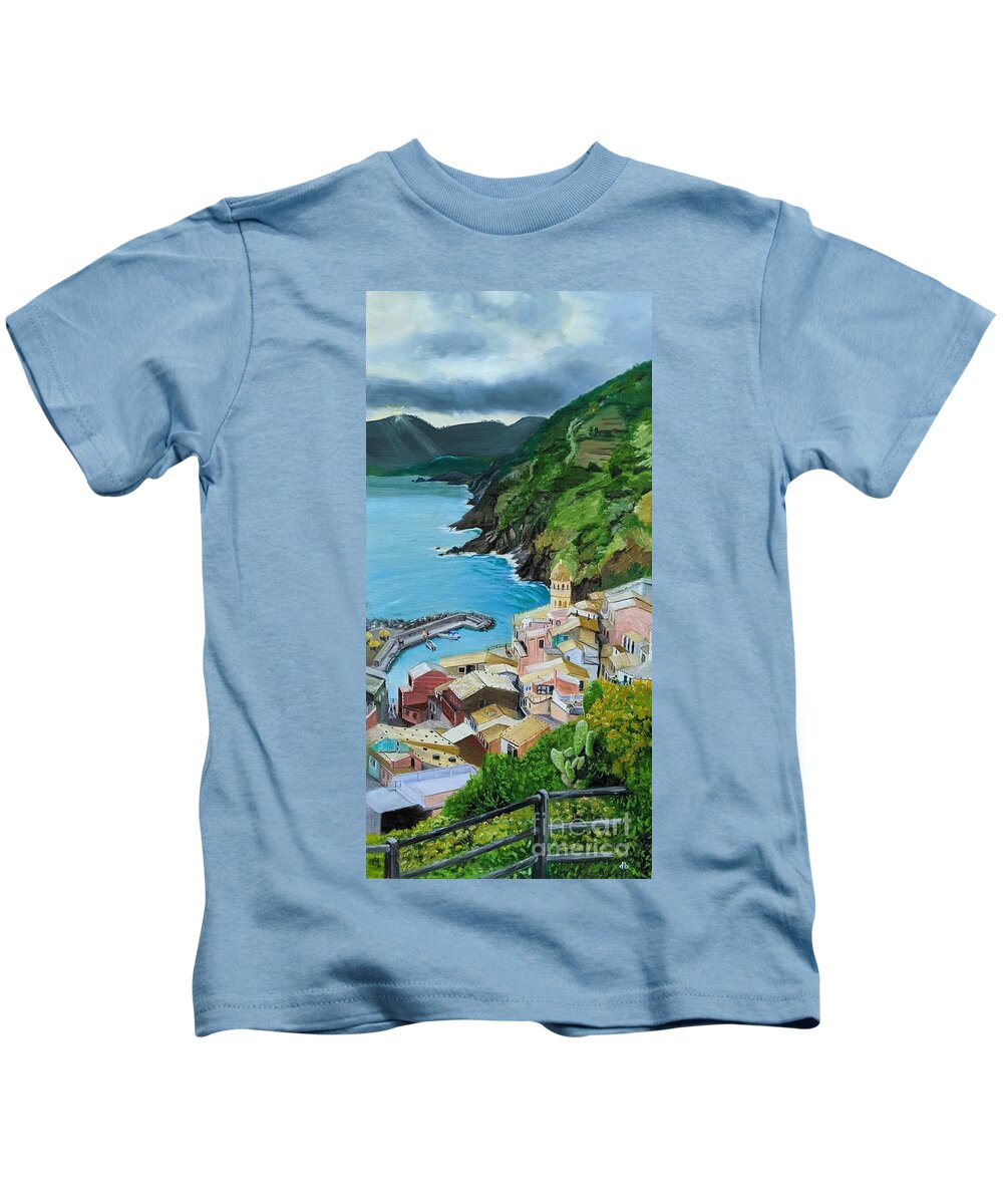 Mountains Kids T-Shirt featuring the painting Mountain Village by Deborah Bergren