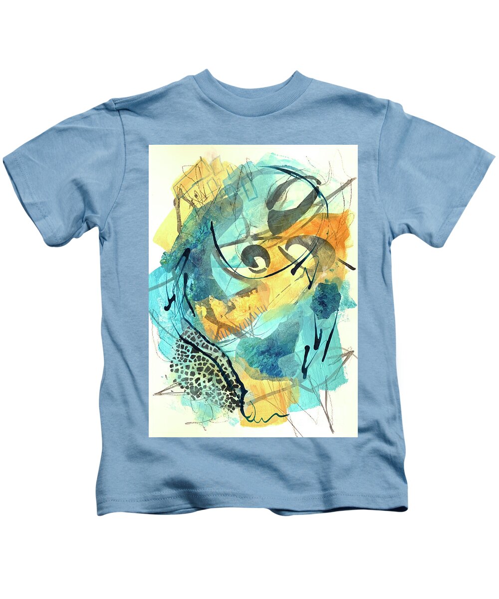 Turqouise Kids T-Shirt featuring the painting Music Vibes 3 by Cheryl Rhodes