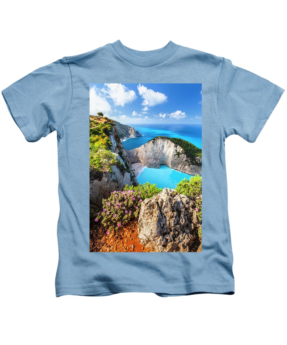 Greece Kids T-Shirt featuring the photograph Navagio Bay by Evgeni Dinev