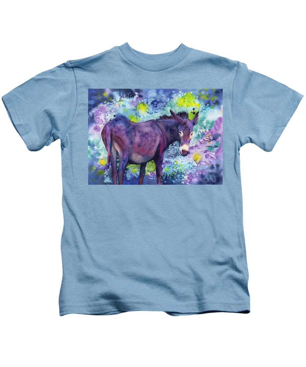  Kids T-Shirt featuring the painting Purple Donkey by Kirsty Rebecca