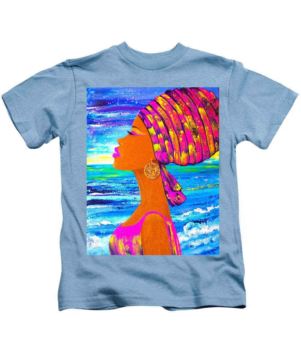 Artwork Art Wall Oil Painting Acrylic Art Nubian Queen Acrylic Abstract Art Lady Sea Kids T-Shirt featuring the painting Nubian Queen by Tanya Harr