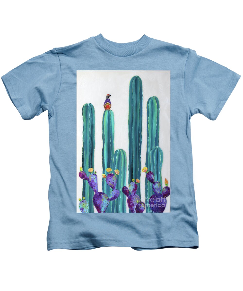 Quail Kids T-Shirt featuring the painting On Perch by Ashley Lane