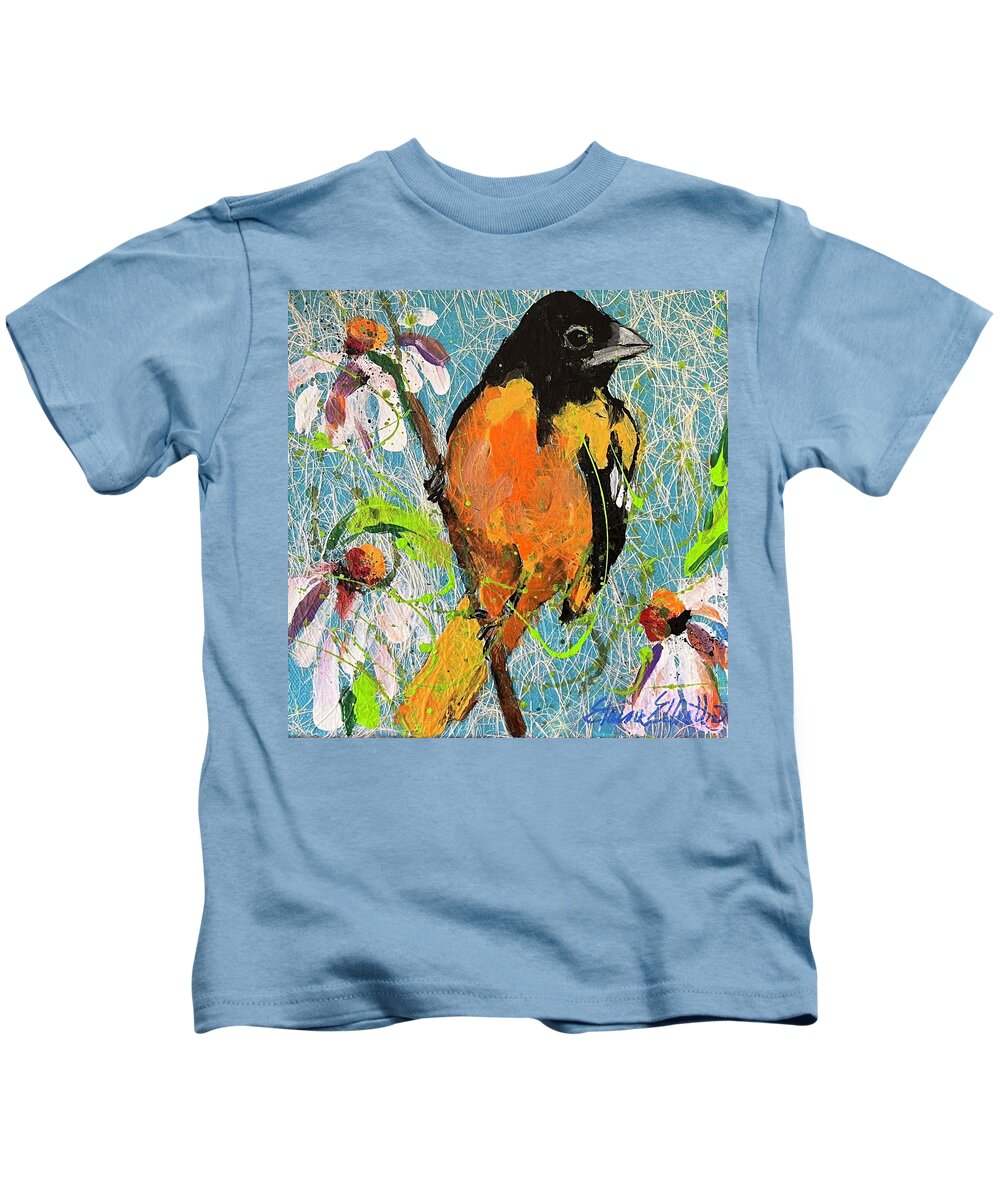 Birds Kids T-Shirt featuring the painting Oriole by Elaine Elliott