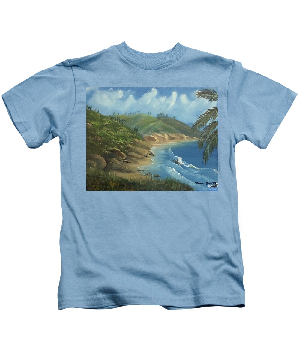 Beach Kids T-Shirt featuring the painting Paradise Beach by Thomas Janos