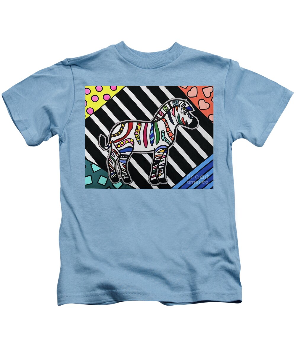 Zebra Kids T-Shirt featuring the painting Zahara Pop Art Zebra by Elena Pratt