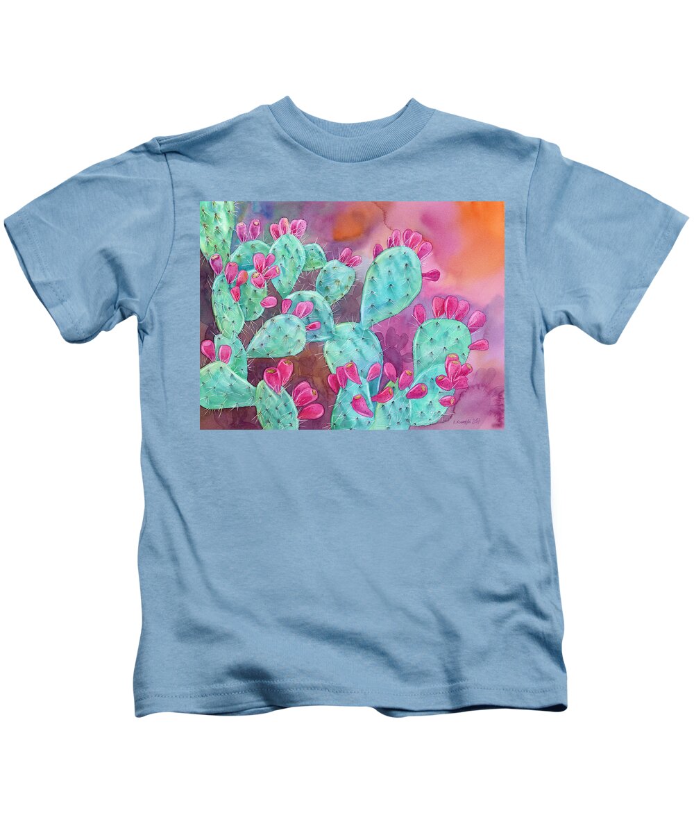 Opuntia Kids T-Shirt featuring the painting Psychodelic Opuntia by Espero Art