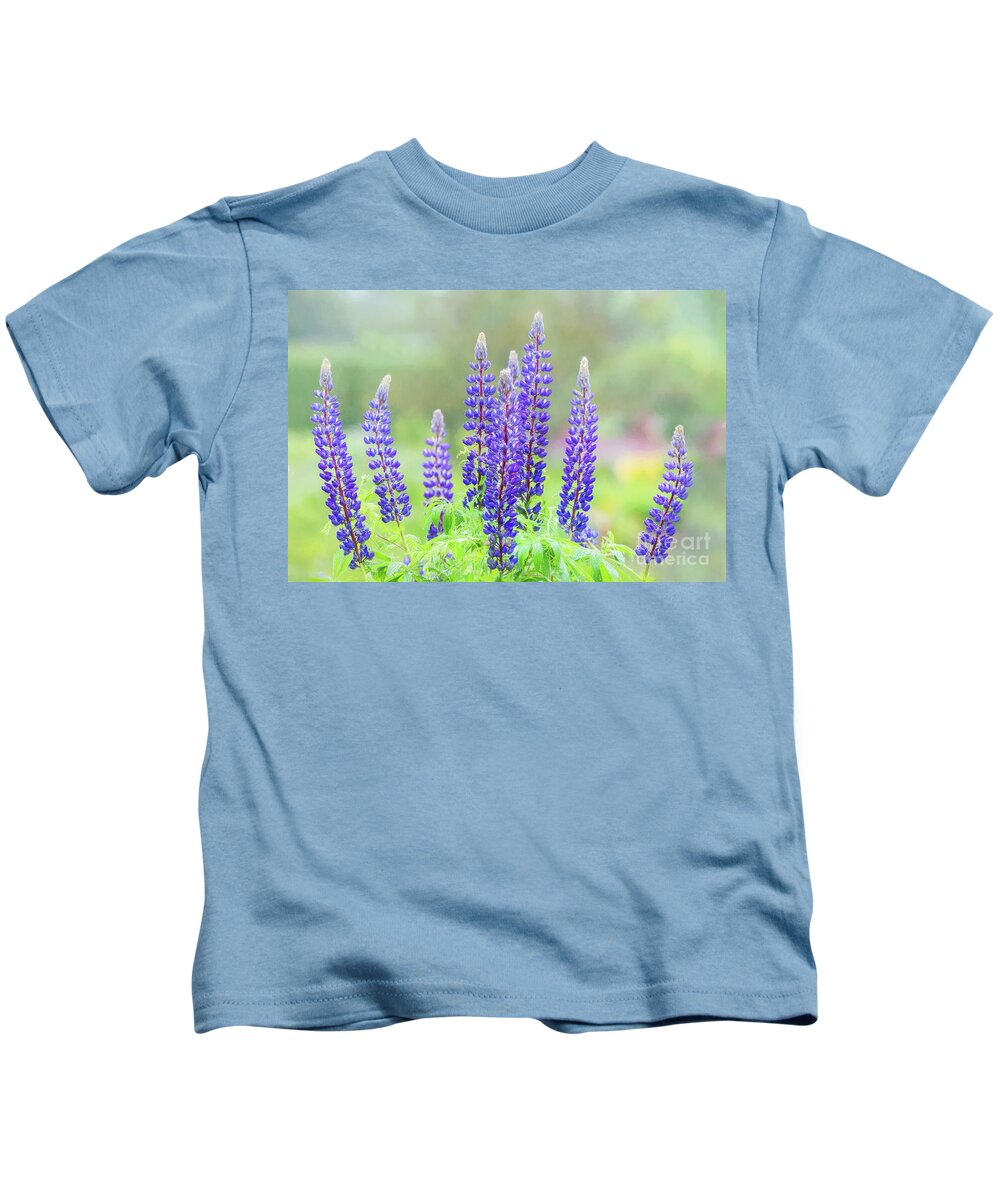 Lupine Kids T-Shirt featuring the photograph Purple Lupine in the Rain by Anita Pollak
