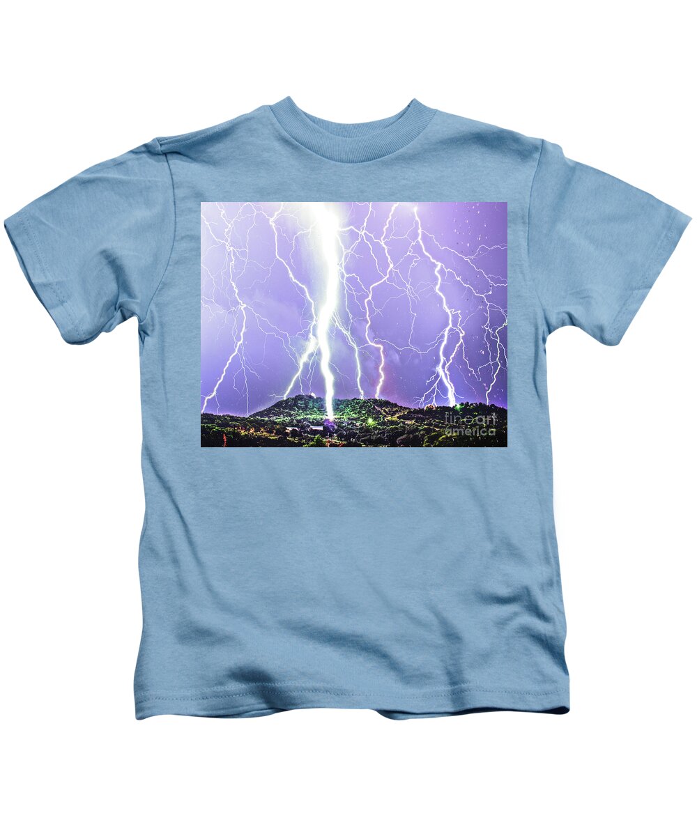 Purple Rain Lightning Kids T-Shirt featuring the photograph Purple Rain Lightning by Michael Tidwell