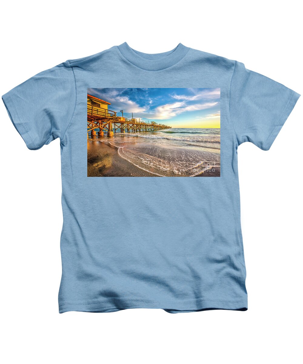 Redington Beach Long Pier At Sunset Kids T-Shirt featuring the photograph Redington Beach Long Pier At Sunset by Felix Lai