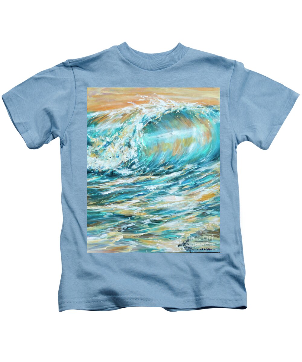 Beach Kids T-Shirt featuring the painting Seaspray Gold by Linda Olsen