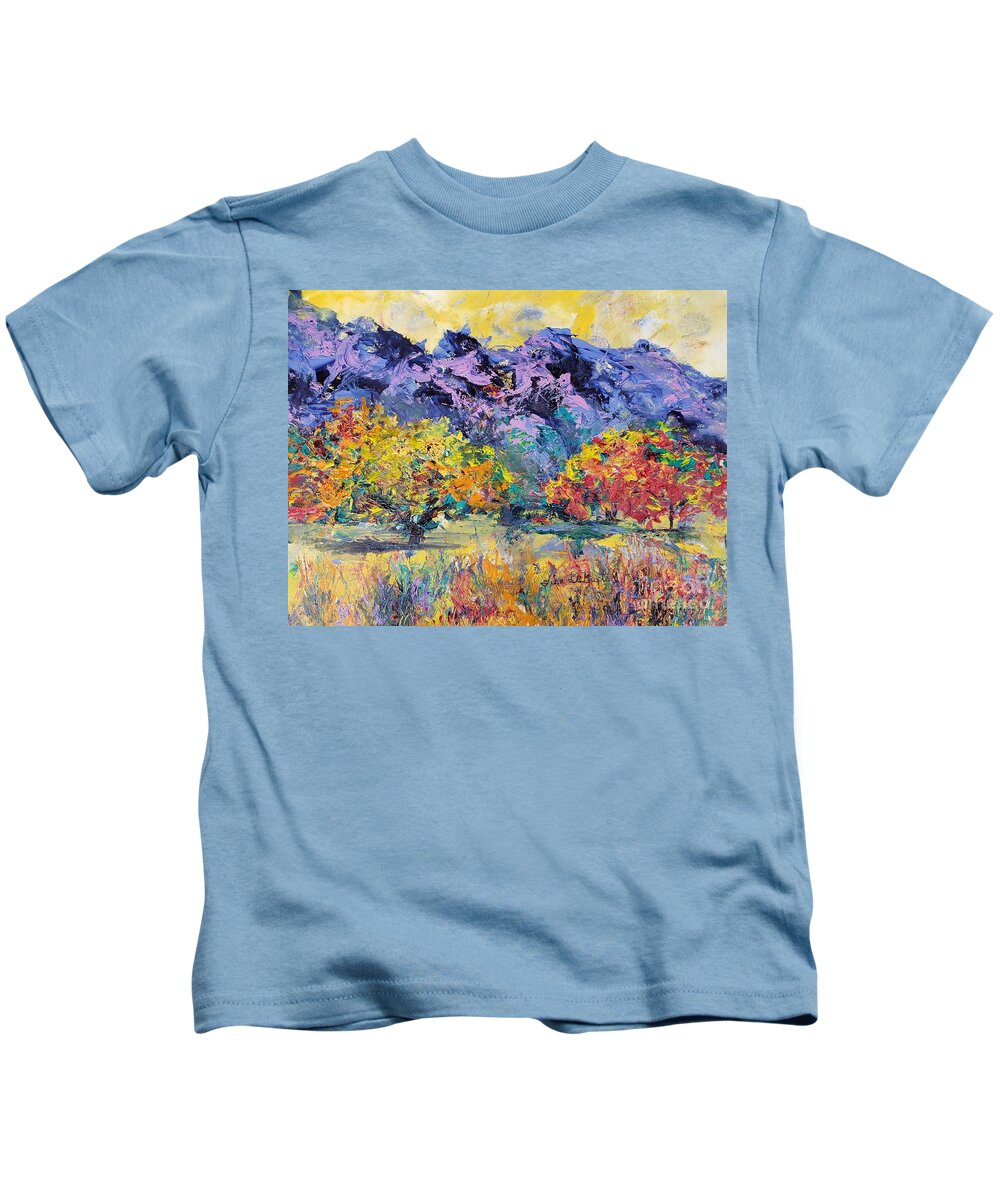 Fall Foliage Kids T-Shirt featuring the painting Fall in the Foothills' by Lisa Debaets