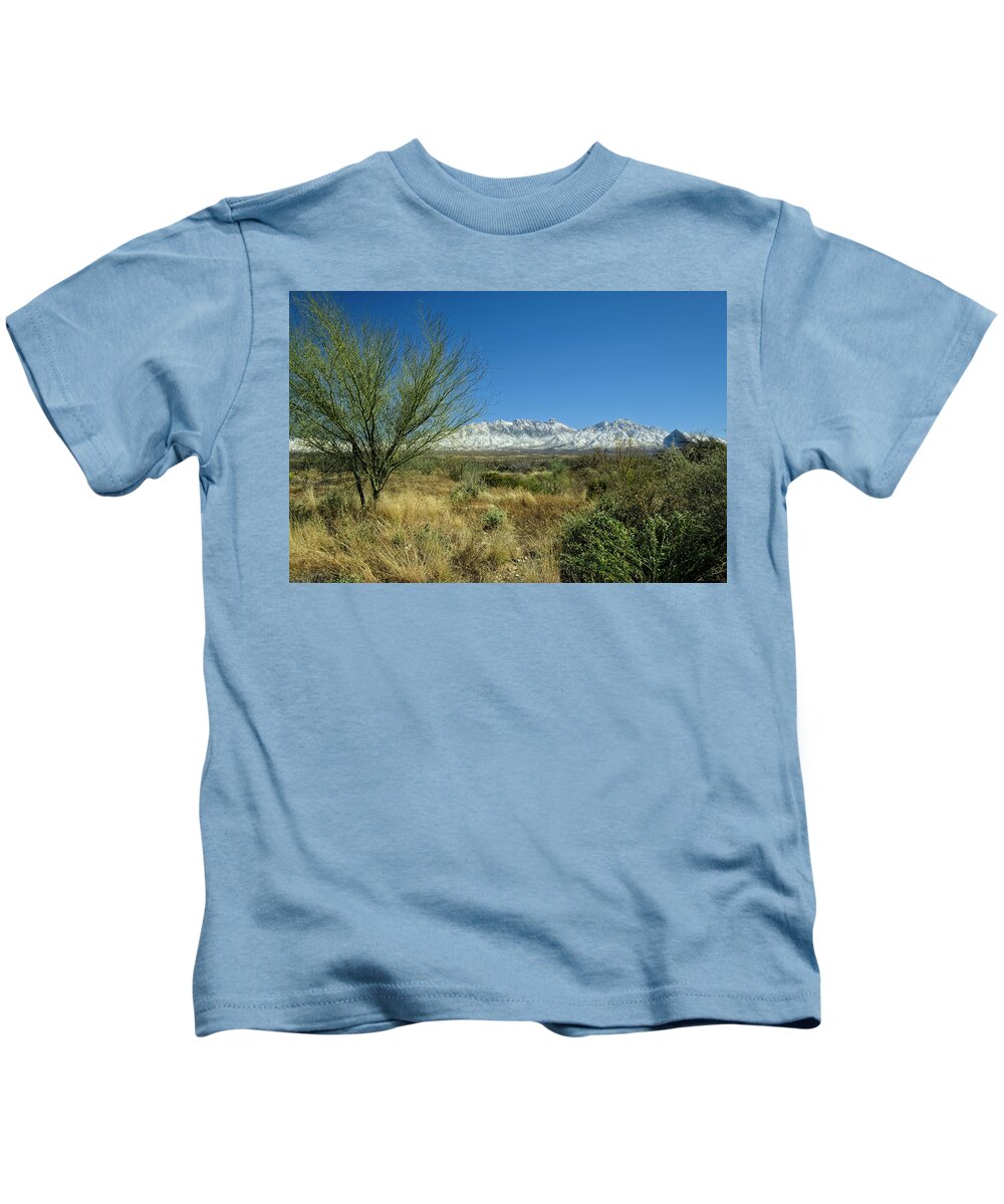 Arizona Kids T-Shirt featuring the photograph Snow On The Santa Rita Mountains by Lucinda Walter