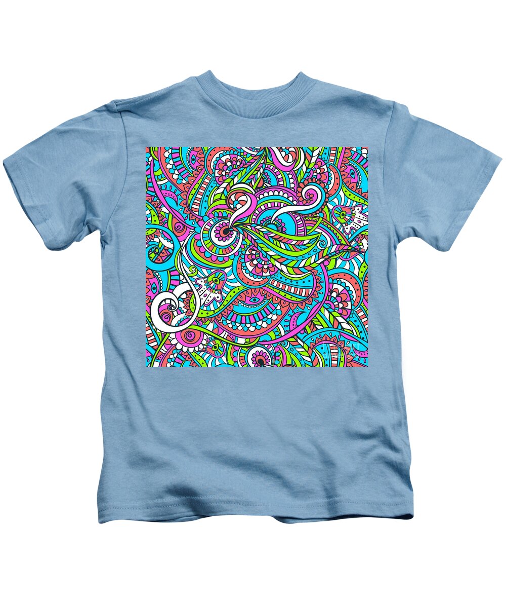 Colorful Kids T-Shirt featuring the digital art Stinavka - Bright Colorful Zentangle Pattern by Sambel Pedes