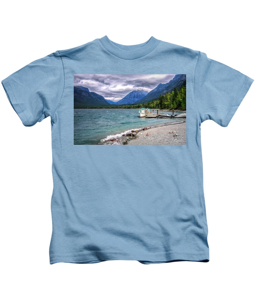 Lake Mcdonald Kids T-Shirt featuring the photograph Storm on Lake McDonald by Ginger Stein