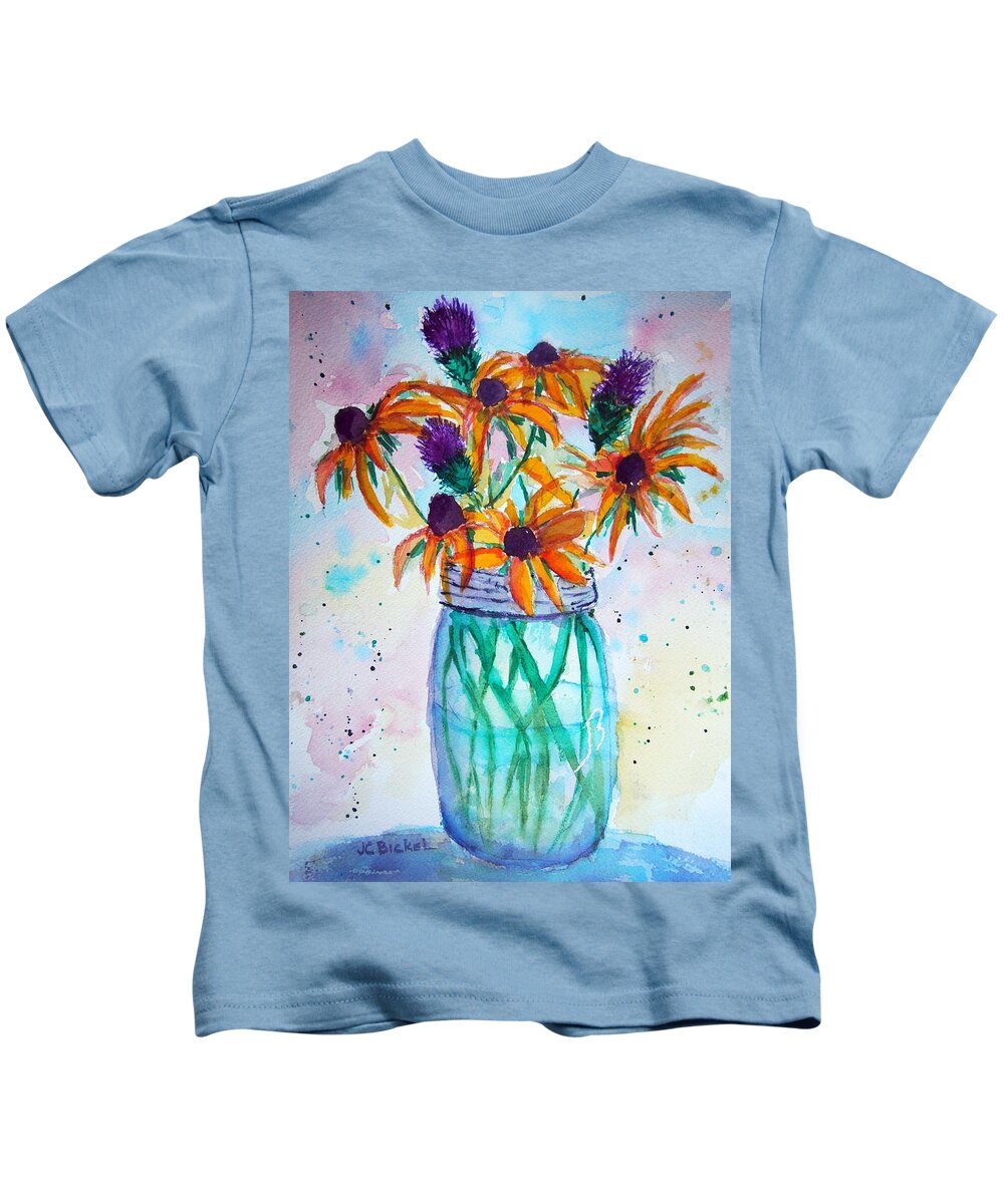Summer Kids T-Shirt featuring the painting Summer Wildflowers by Jacquelin Bickel