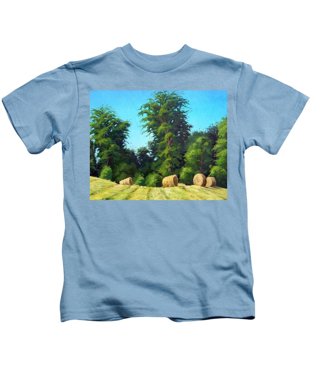 Landscape Kids T-Shirt featuring the painting Sunlit Hay by Rick Hansen