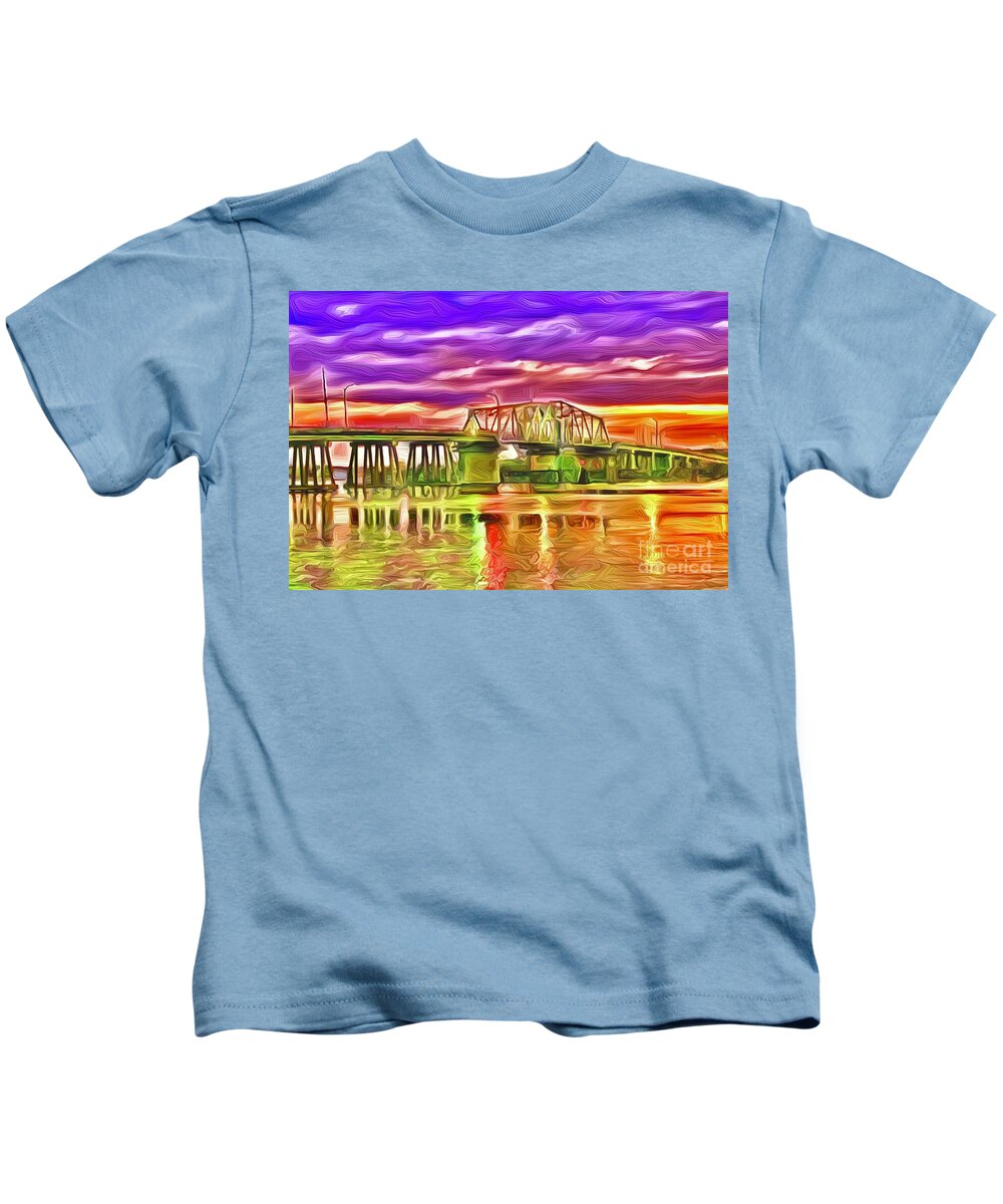 Landscape Kids T-Shirt featuring the digital art Swing Bridge by Michael Stothard