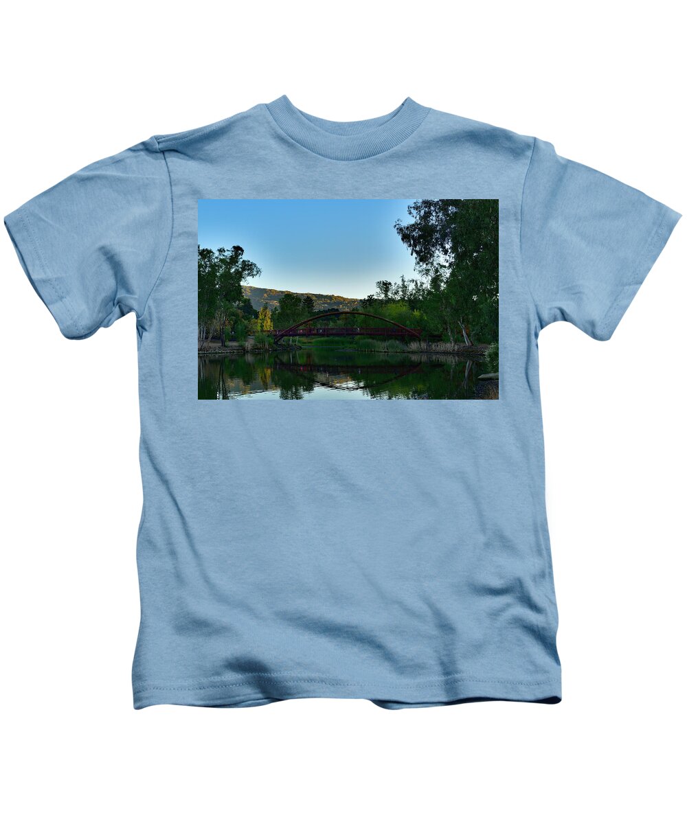 Lake Kids T-Shirt featuring the photograph The Bridge over Vasona Lake by Amazing Action Photo Video