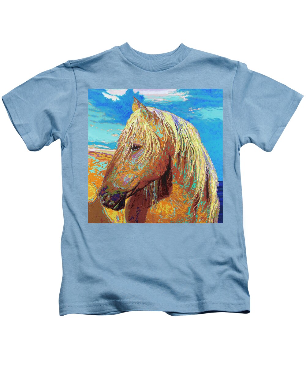 Mustangs Kids T-Shirt featuring the painting The Turquoise Tail by Darien Bogart