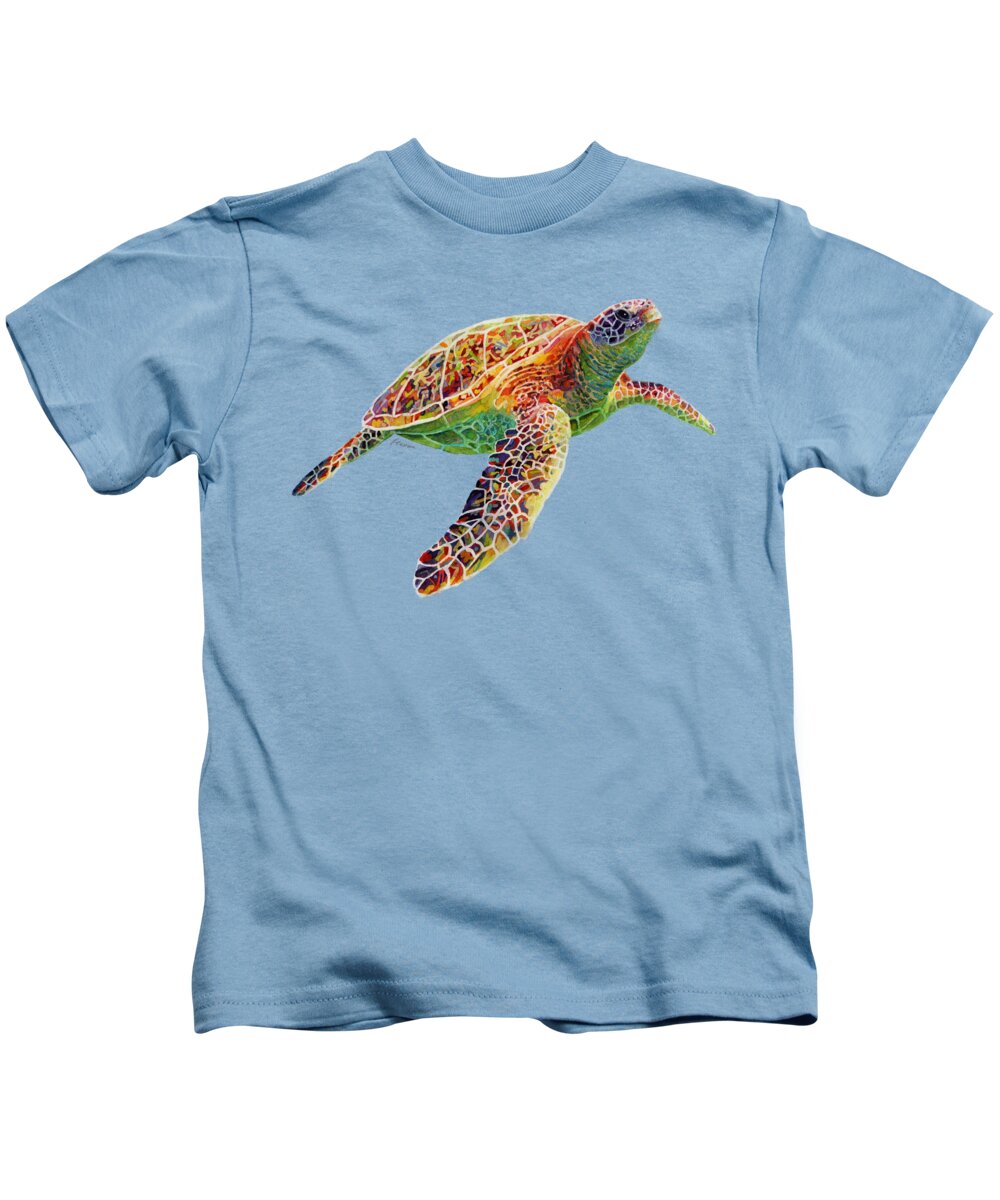 Turtle Kids T-Shirt featuring the painting Turtle Reflections - solid background by Hailey E Herrera
