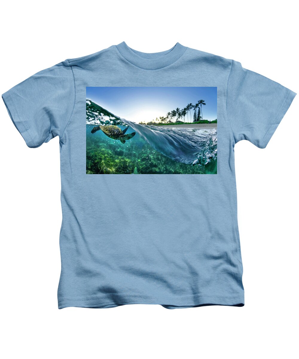 Sea Kids T-Shirt featuring the photograph Turtle Split by Sean Davey
