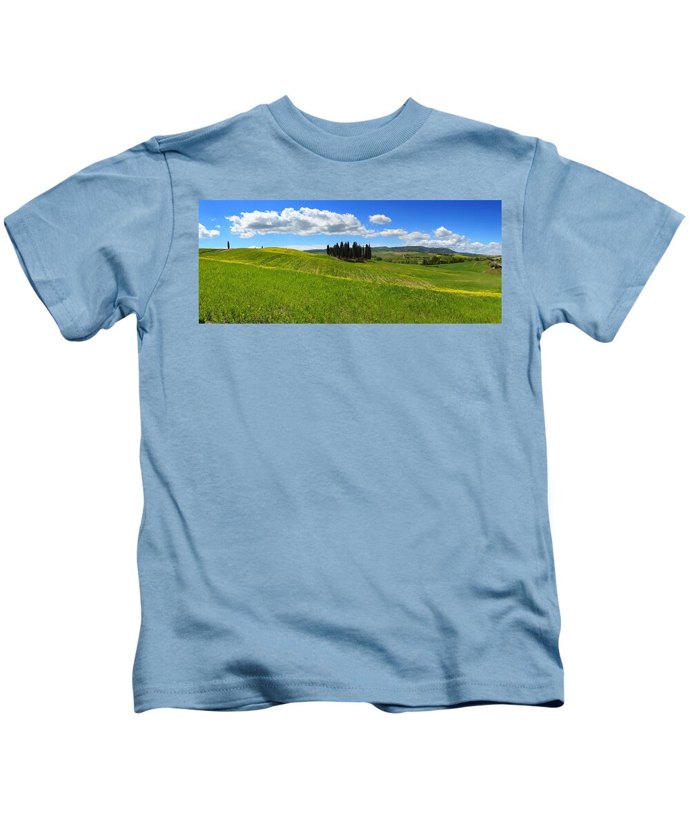 Green Kids T-Shirt featuring the photograph Tuscany panorama hills landscape by Mikhail Kokhanchikov