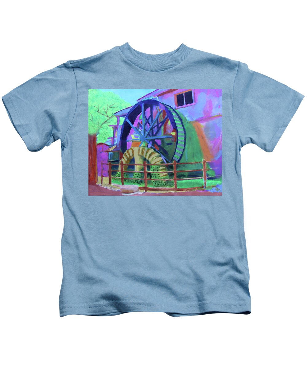 Mill Kids T-Shirt featuring the painting Waterwheel at the Mill Top Tavern by Deborah Boyd