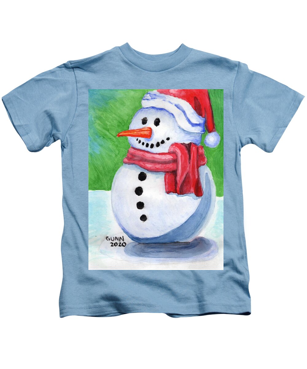 Winter Kids T-Shirt featuring the painting Winter Snowman by Katrina Gunn