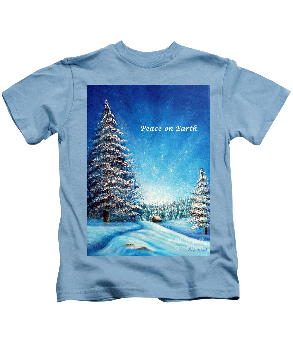 Holiday Kids T-Shirt featuring the painting Wintry Light - Peace on Earth by Sarah Irland