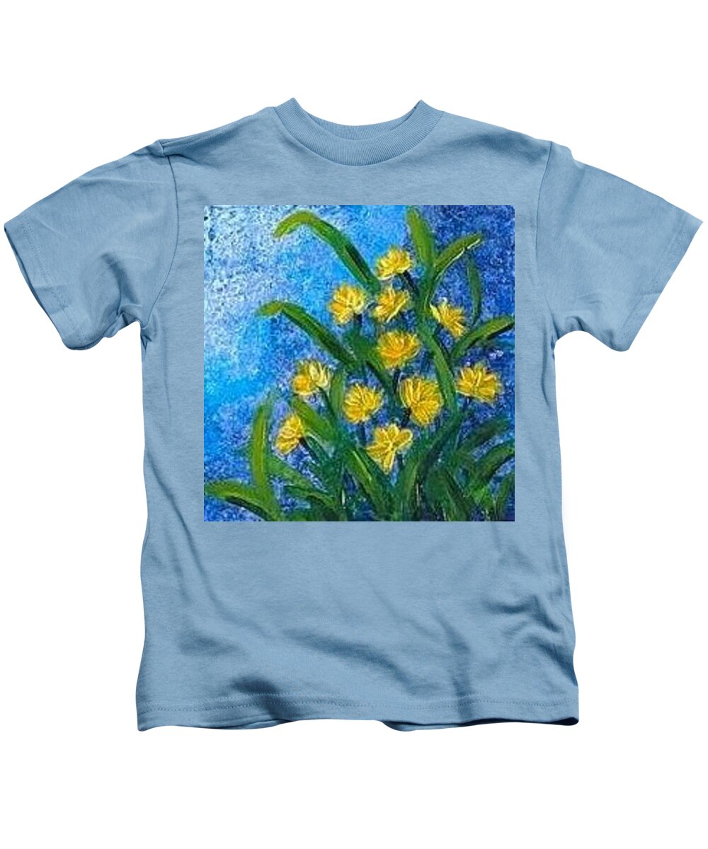  Kids T-Shirt featuring the painting Yellow flowers by Nancy Sisco