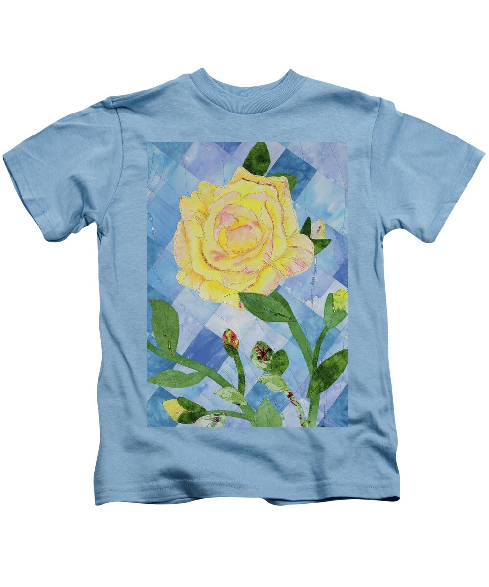 Fiber Art Kids T-Shirt featuring the mixed media Yellow Rose of Texas 3 by Vivian Aumond