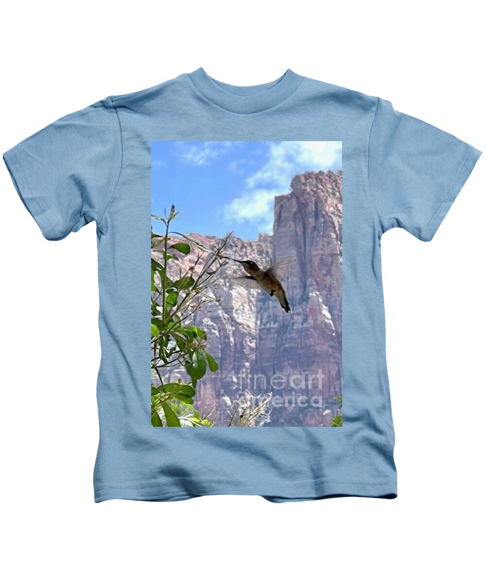 Zion Kids T-Shirt featuring the photograph Zion Hummingbird by Barbara Von Pagel