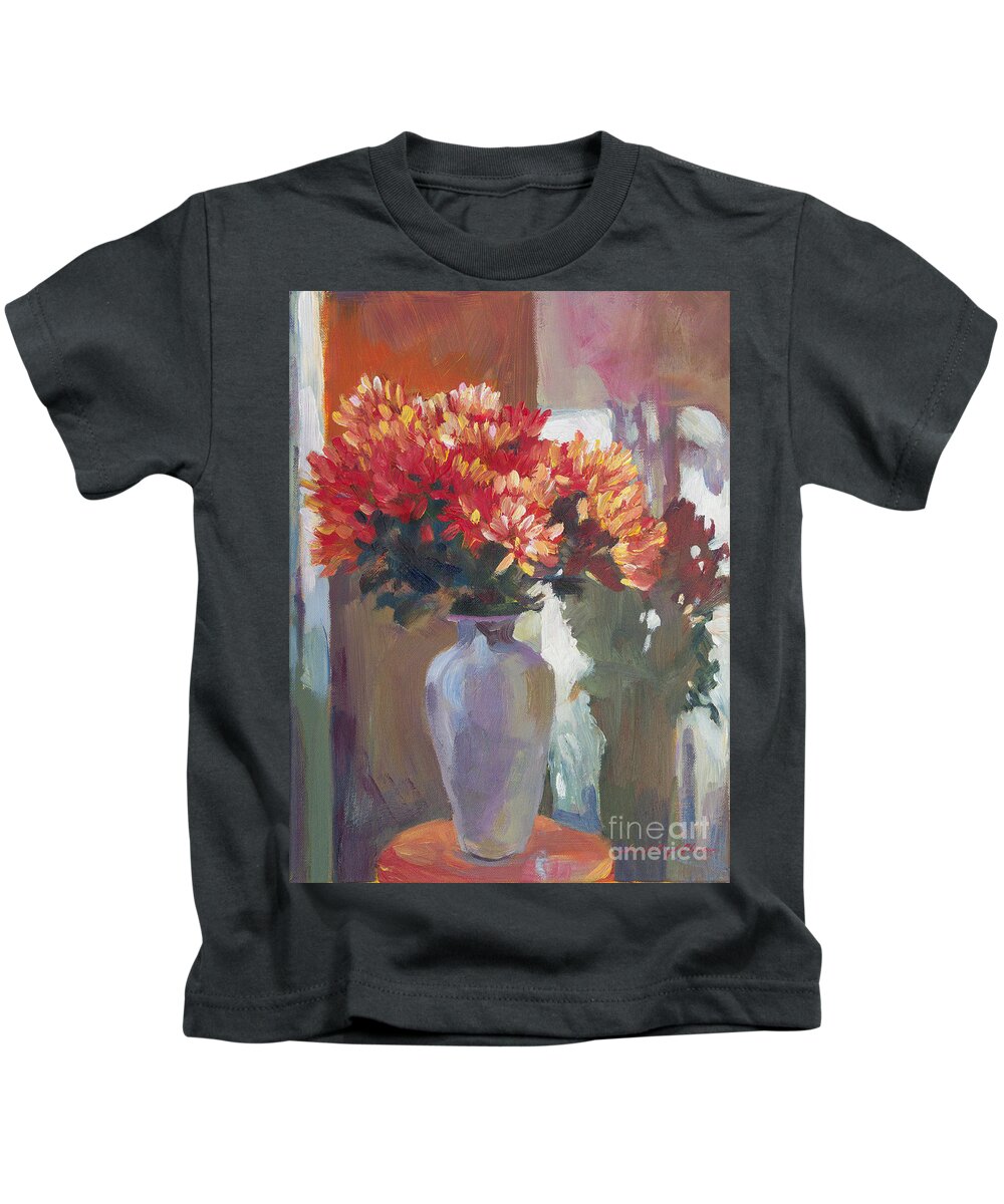 Still Life Kids T-Shirt featuring the painting Chrysanthemums In Vase by David Lloyd Glover