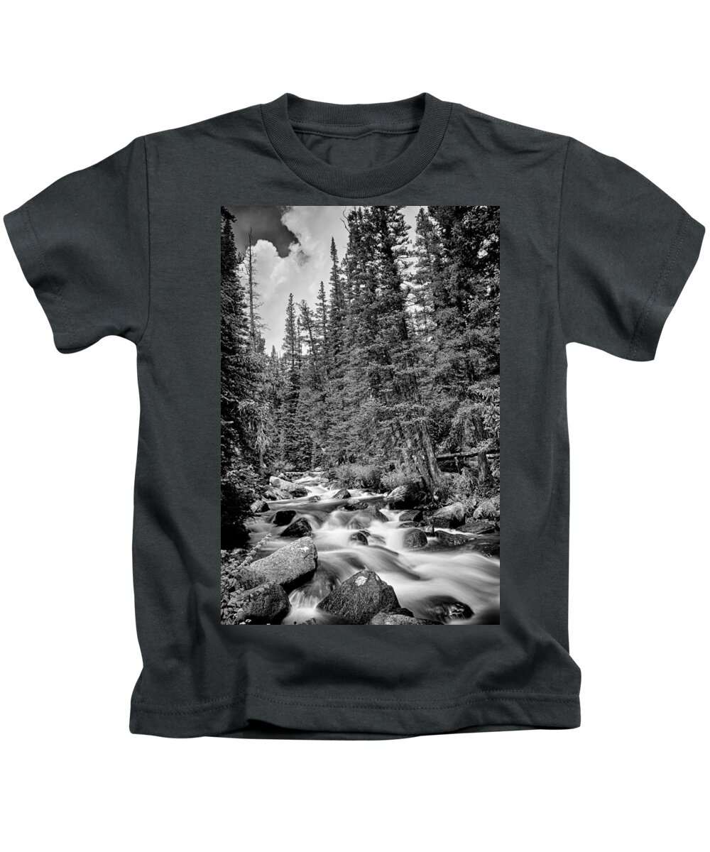Mountain Stream Kids T-Shirt featuring the photograph Forest Stream in Black and White #2 by James BO Insogna