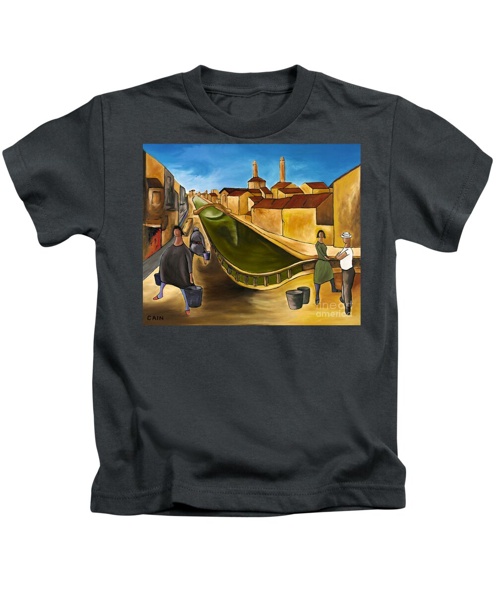 Green Canals Kids T-Shirt featuring the painting Green Canals #2 by William Cain