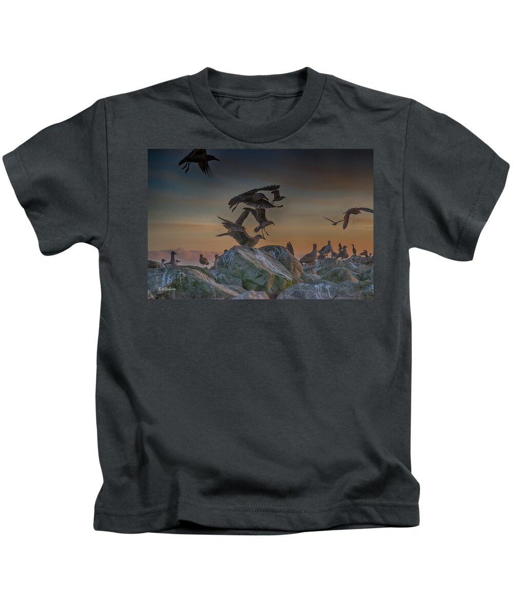Gulls Kids T-Shirt featuring the photograph In Flight #2 by Bill Roberts