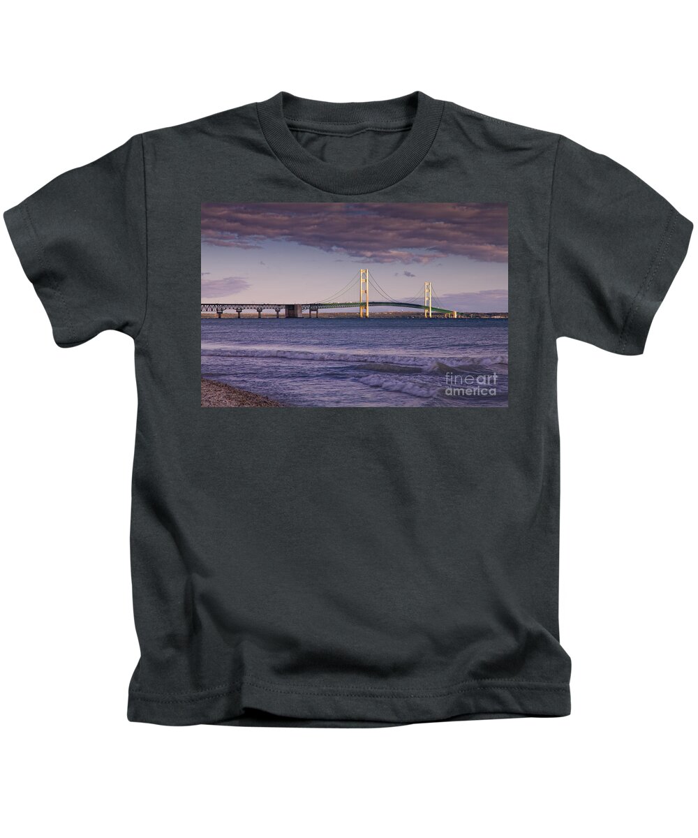 Michigan Kids T-Shirt featuring the photograph Mackinac Bridge #1 by Timothy Hacker