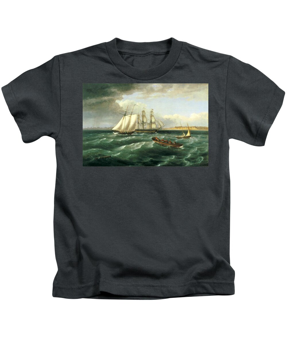 Mouth Of The Delaware Kids T-Shirt featuring the painting Mouth of the Delaware by Thomas Birch