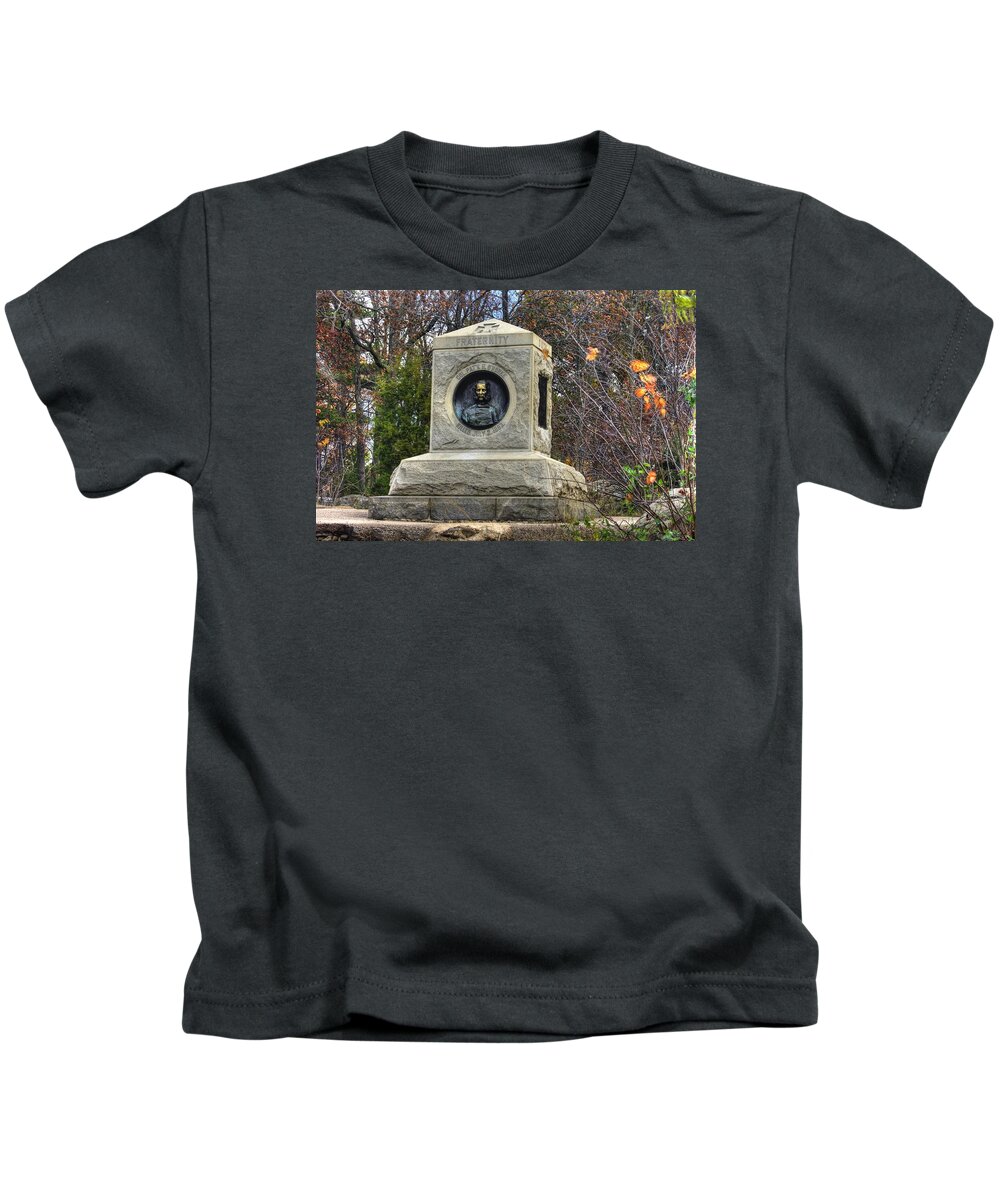 Civil War Kids T-Shirt featuring the photograph New York at Gettysburg - 140th NY Volunteer Infantry Little Round Top Colonel Patrick O' Rorke #2 by Michael Mazaika