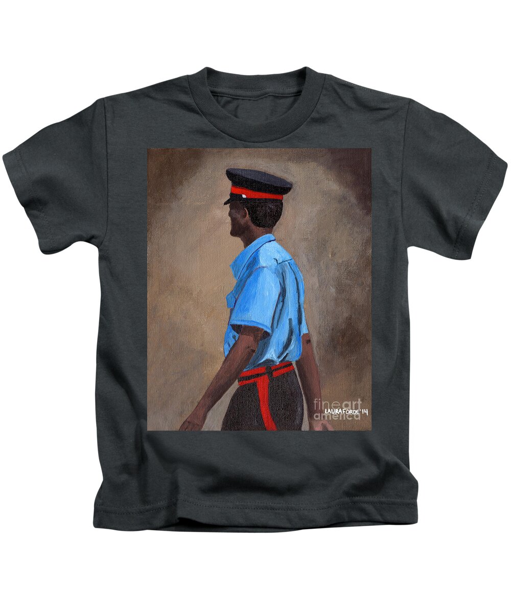 Grenada Kids T-Shirt featuring the painting Strolling Officer by Laura Forde