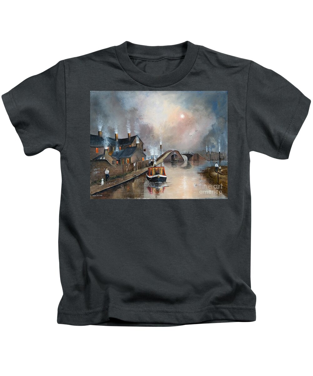 England Kids T-Shirt featuring the painting Twilight Departure - England by Ken Wood