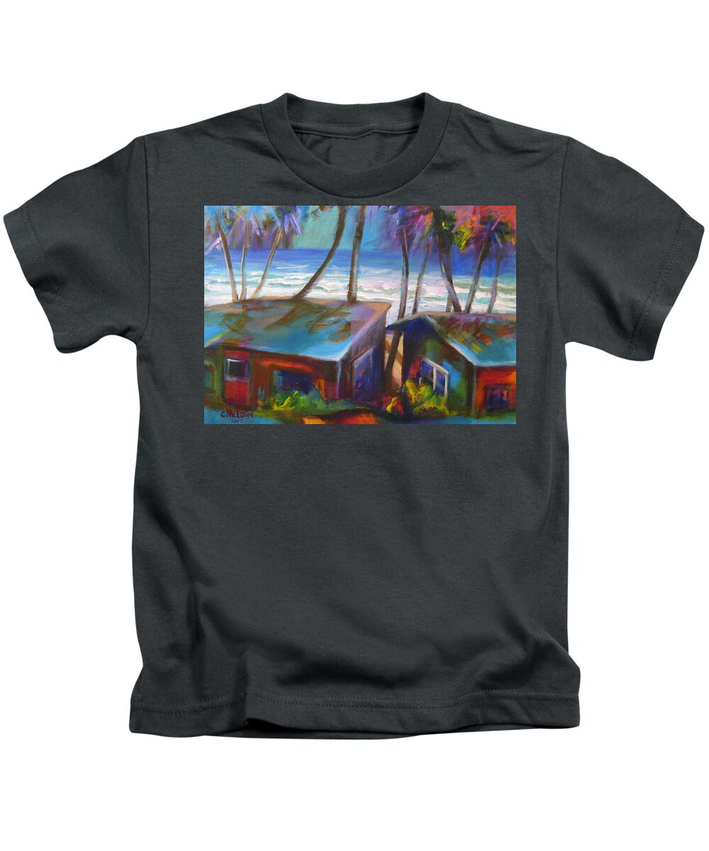 Beach Kids T-Shirt featuring the painting Beach Houses #2 by Cynthia McLean