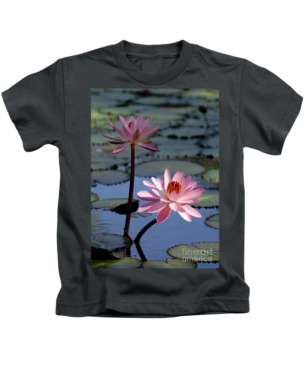 Landscape Kids T-Shirt featuring the photograph Pink Water Lily in the Spotlight #2 by Sabrina L Ryan