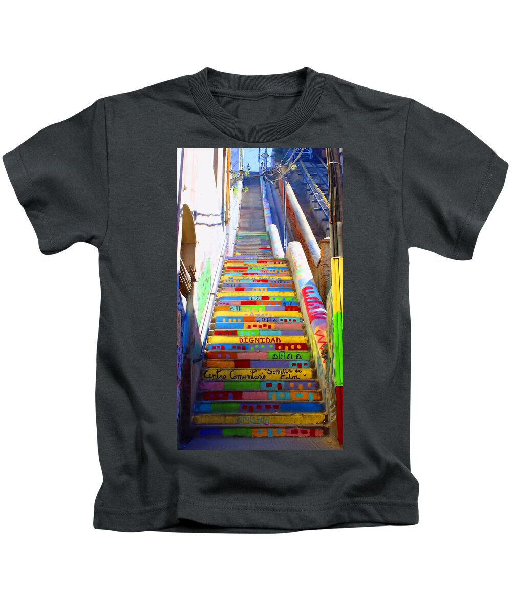 Valparaiso Kids T-Shirt featuring the photograph Stairway to Heaven Valparaiso Chile by Kurt Van Wagner