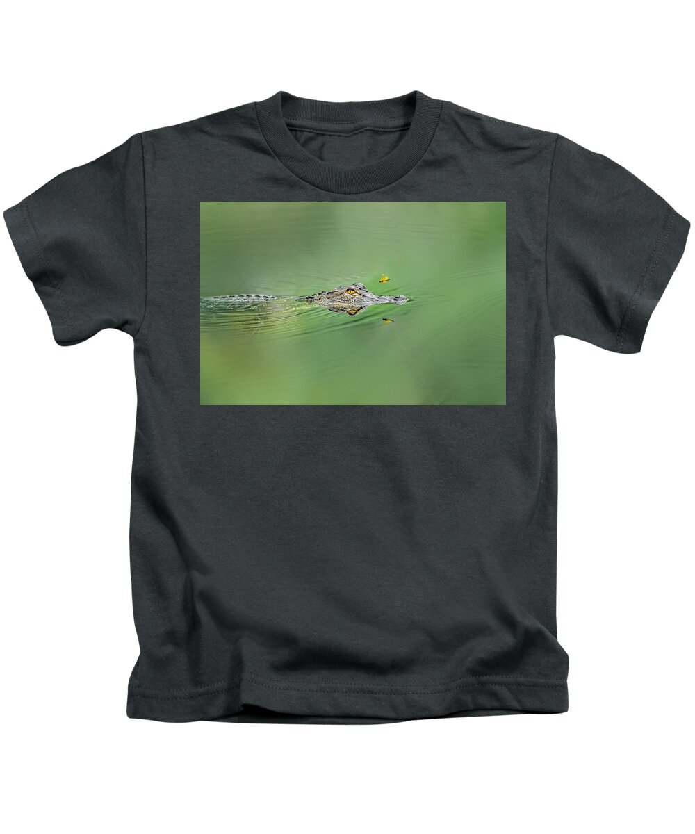 Aggression Kids T-Shirt featuring the photograph Alligator #3 by Peter Lakomy