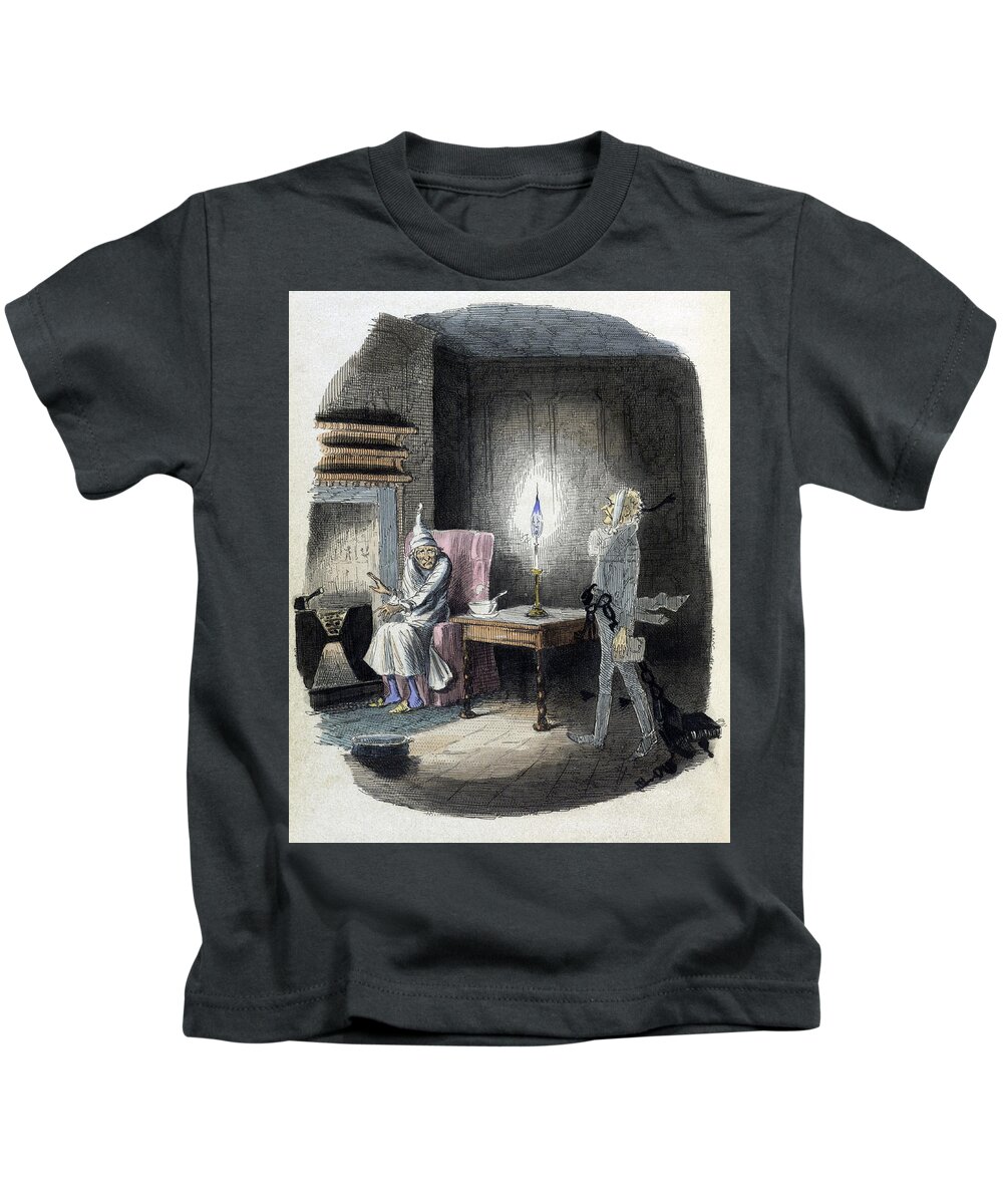 Literature Kids T-Shirt featuring the photograph A Christmas Carol, Marleys Ghost, 1843 by British Library