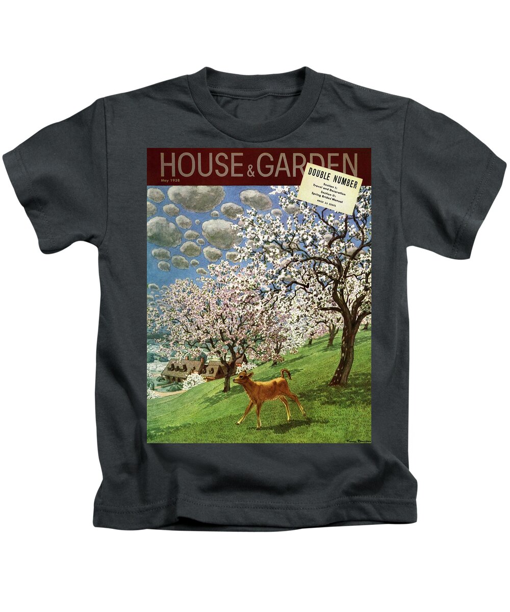 Illustration Kids T-Shirt featuring the photograph A House And Garden Cover Of A Calf by Pierre Brissaud