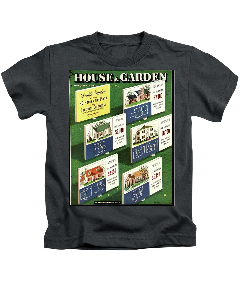 Illustration Kids T-Shirt featuring the photograph A House And Garden Cover Of Floorplans by Robert Harrer