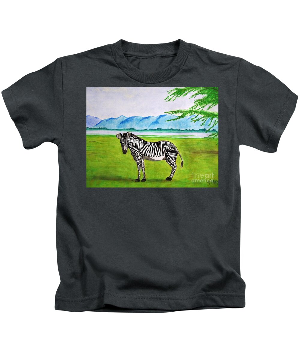 Zebra Kids T-Shirt featuring the painting A Striped Chap by Denise Railey