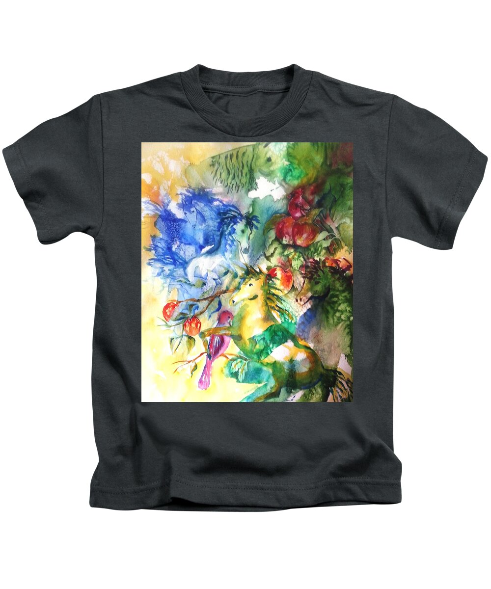 Ksg Kids T-Shirt featuring the painting Abstract Horses by Kim Shuckhart Gunns
